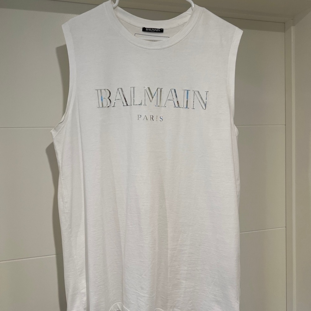 Authentic Balmain Paris Tank Top White / Silver